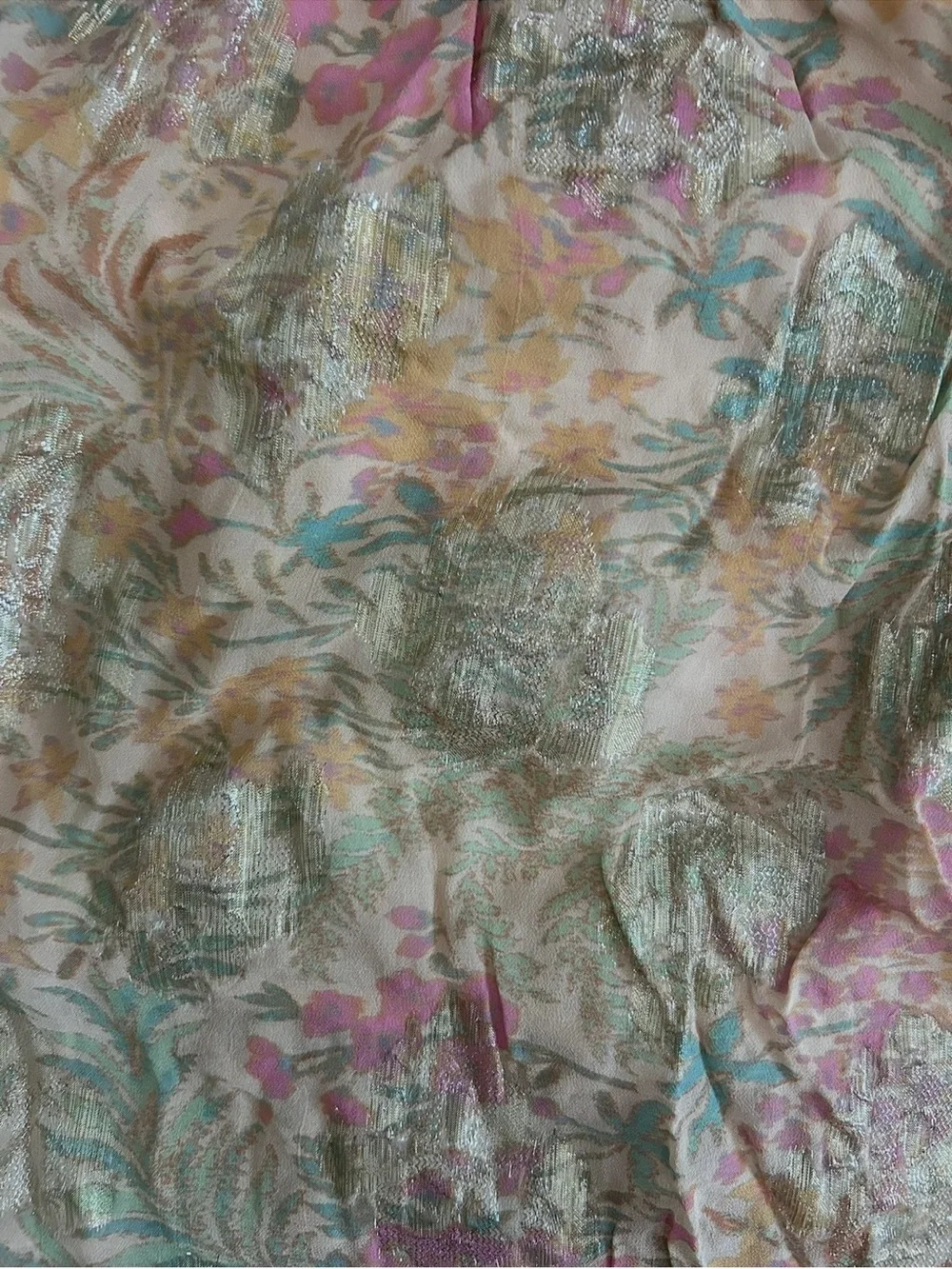 LOFT Metallic Floral Puff Sleeve Peasant Blouse Top Medium Cottagecore Romantic